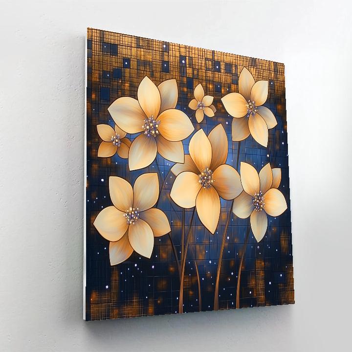 Gustav Klimt Inspired Ivory Blossom Over Gold Night paint by number
