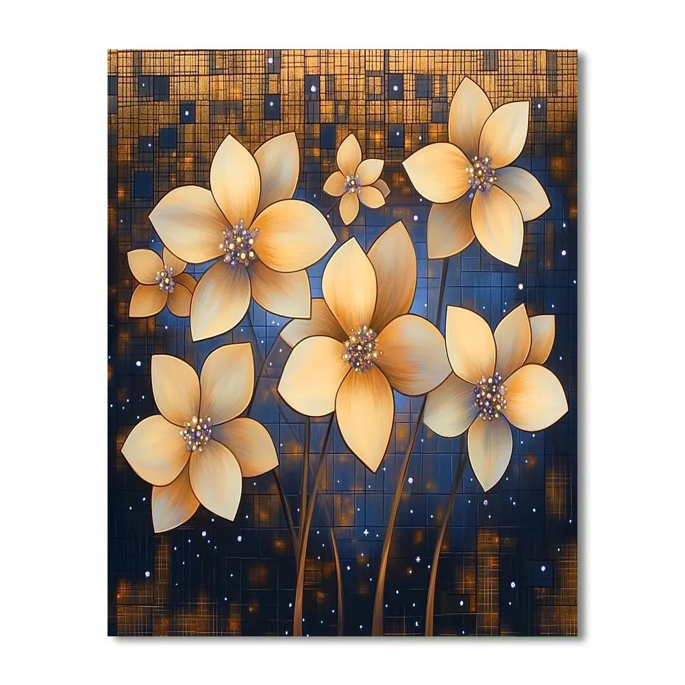 Gustav Klimt Inspired Ivory Blossom Over Gold Night paint by number
