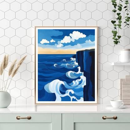 Hokusai Inspired Coastal Cliff Numbered painting kits