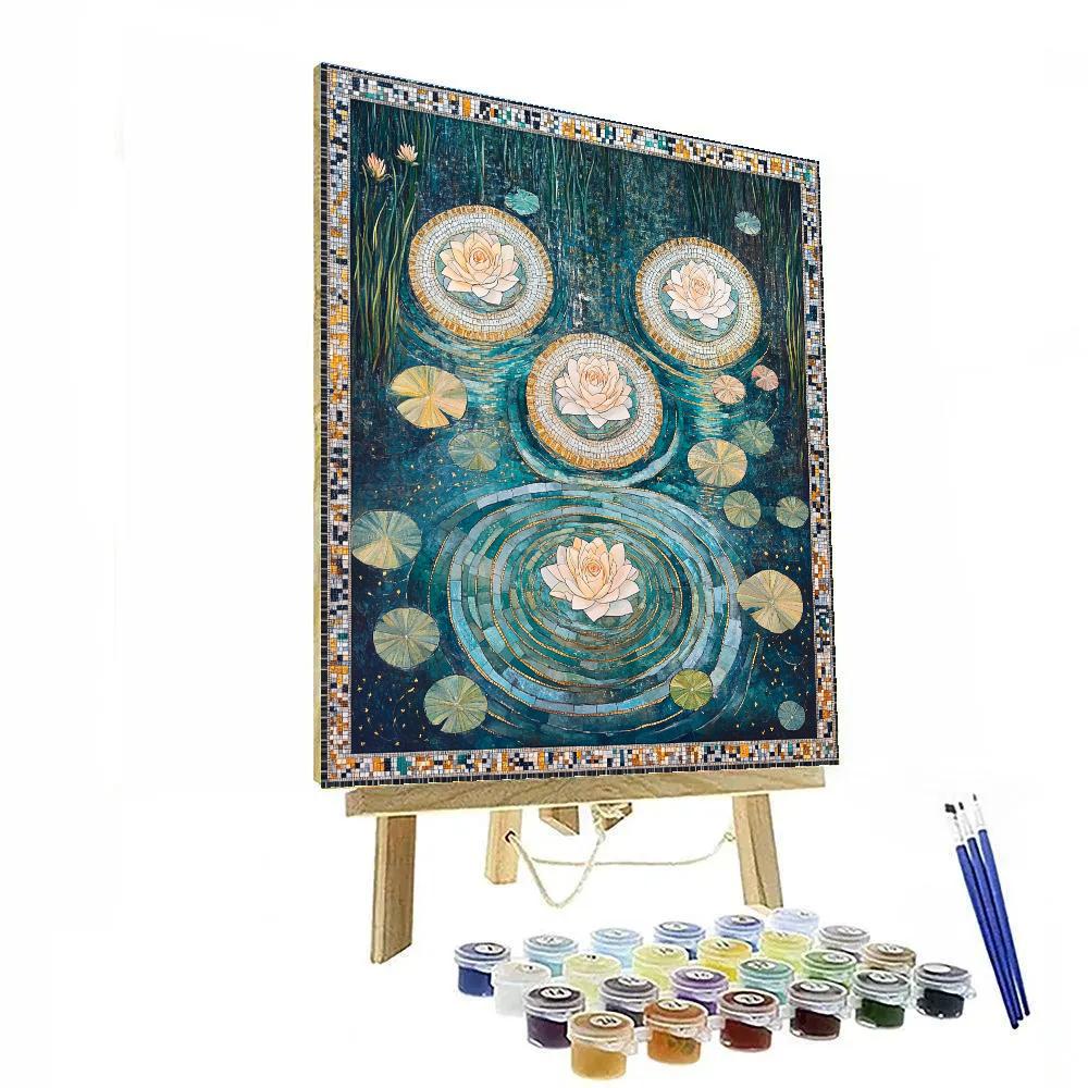 Gustav Klimt Inspired Golden Waterlily Haloes paint by number