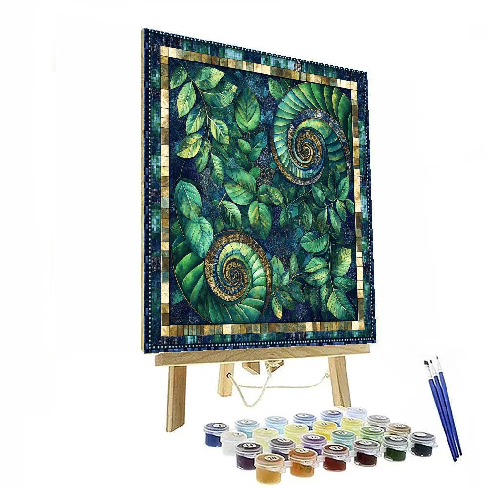 Gustav Klimt Inspired Emerald Spiral Rainforest Carpet Paint by numbers art