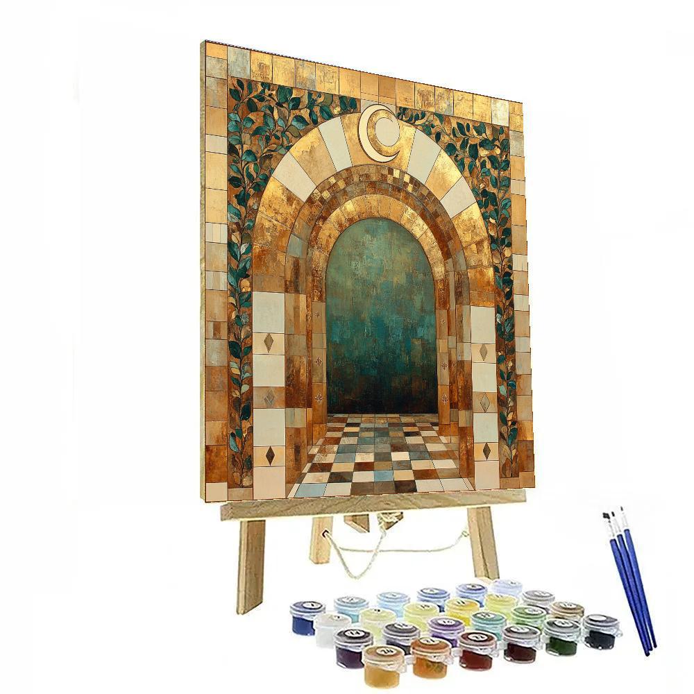Gustav Klimt Inspired Golden Lunar Garden Gate Pattern painting number kit