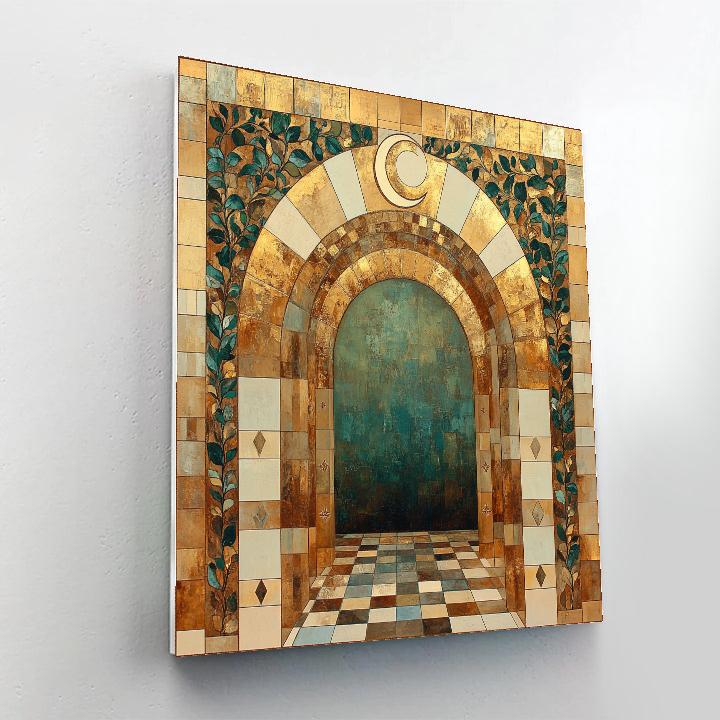 Gustav Klimt Inspired Golden Lunar Garden Gate Pattern painting number kit