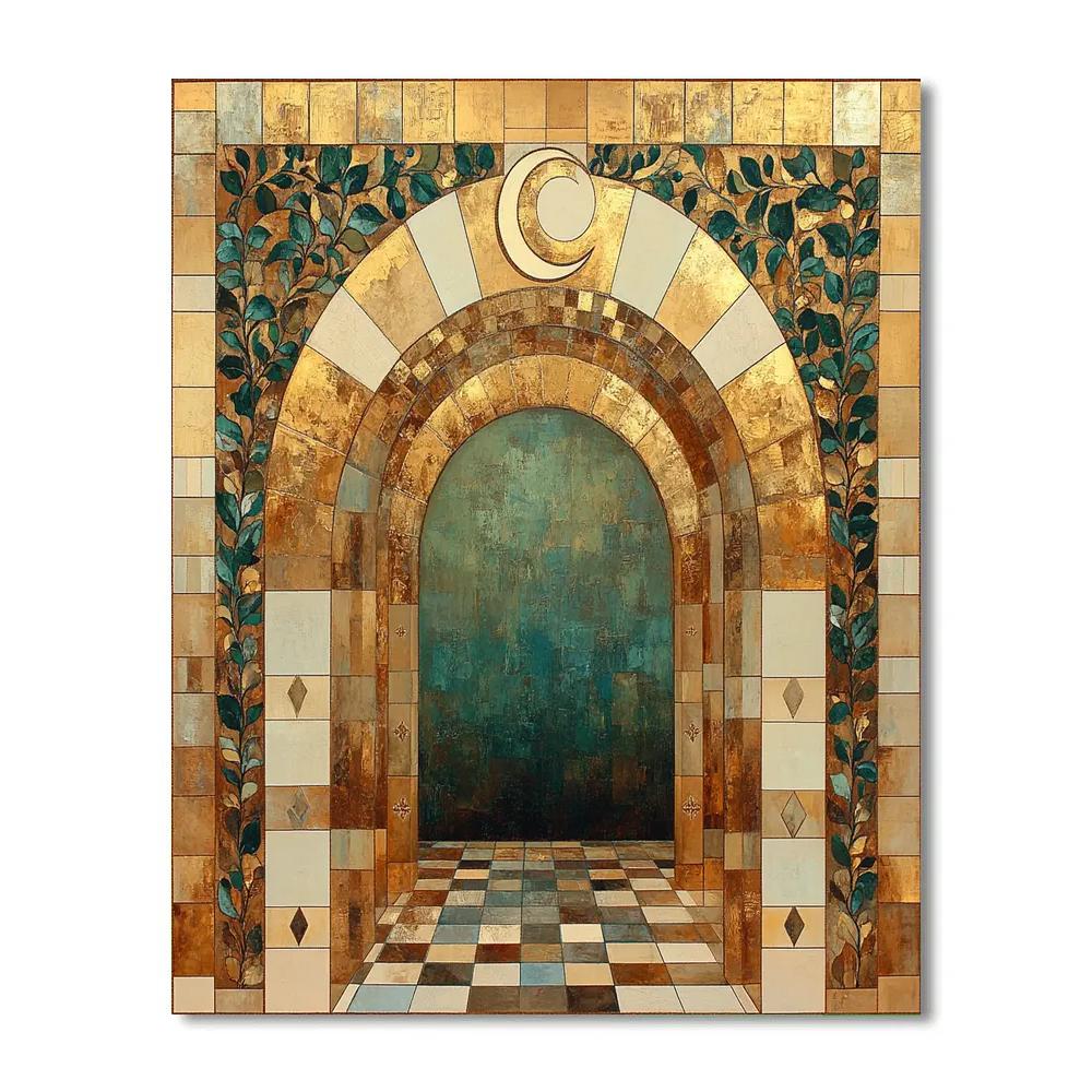 Gustav Klimt Inspired Golden Lunar Garden Gate Pattern painting number kit
