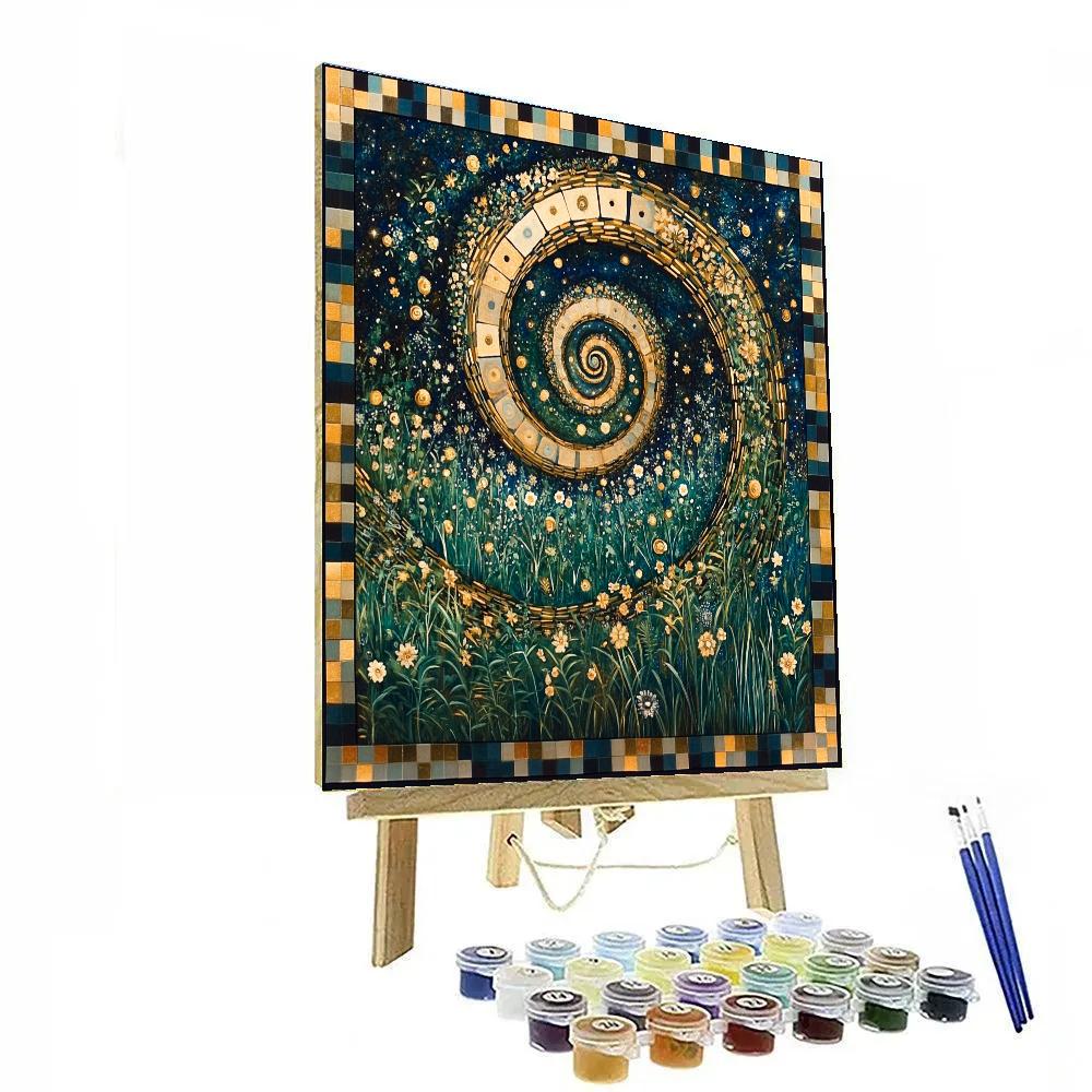 Gustav Klimt Inspired Golden Spiral Galaxy Meadow Paint by numbers art