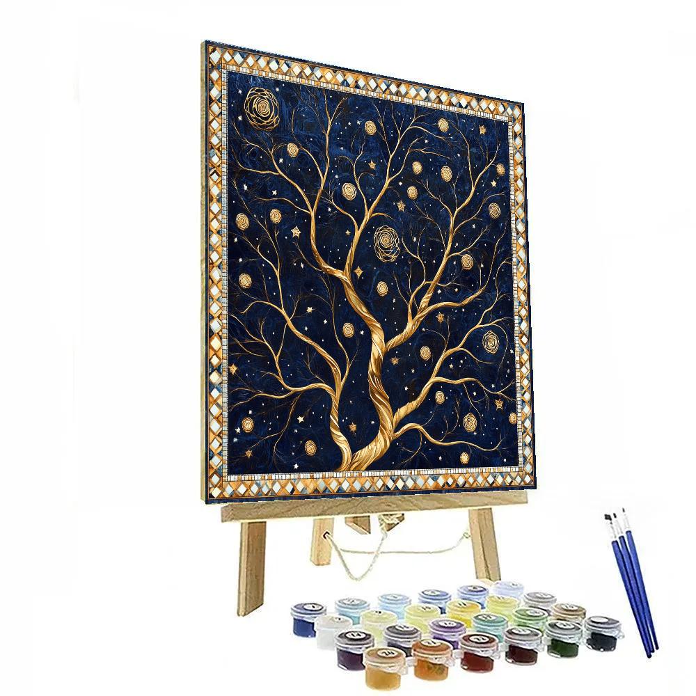 Gustav Klimt Inspired Ivory Frost On Golden Branches Paint by numbers art