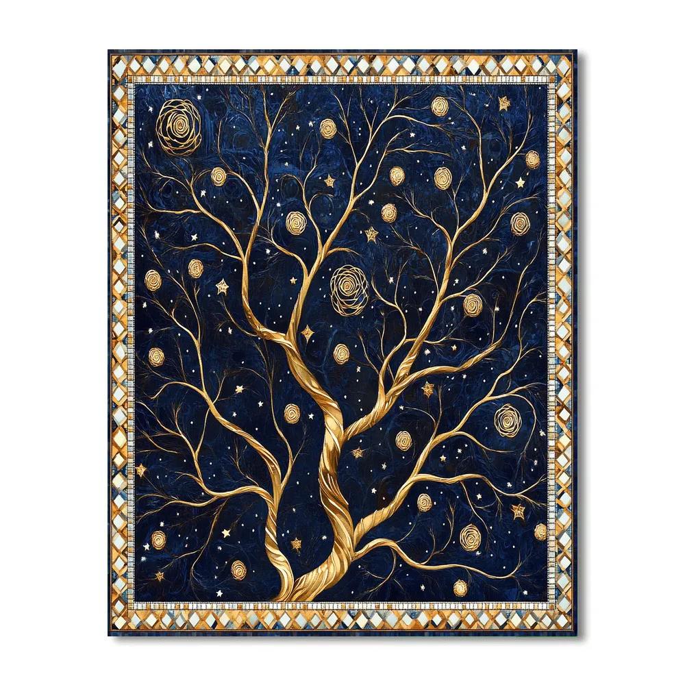 Gustav Klimt Inspired Ivory Frost On Golden Branches Paint by numbers art