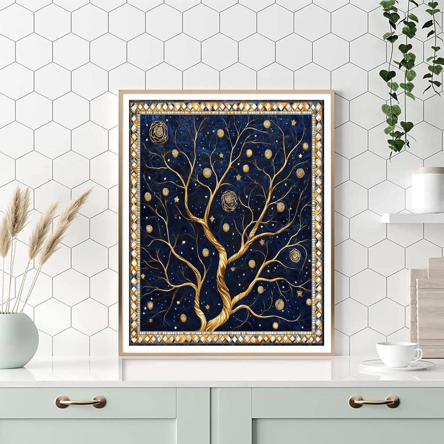 Gustav Klimt Inspired Ivory Frost On Golden Branches Paint by numbers art