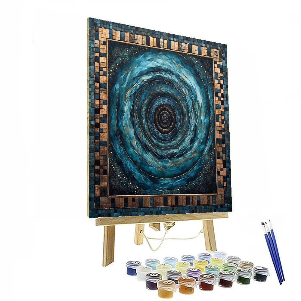 Gustav Klimt Inspired Bronze And Teal Whirlpool Tiles Number painting