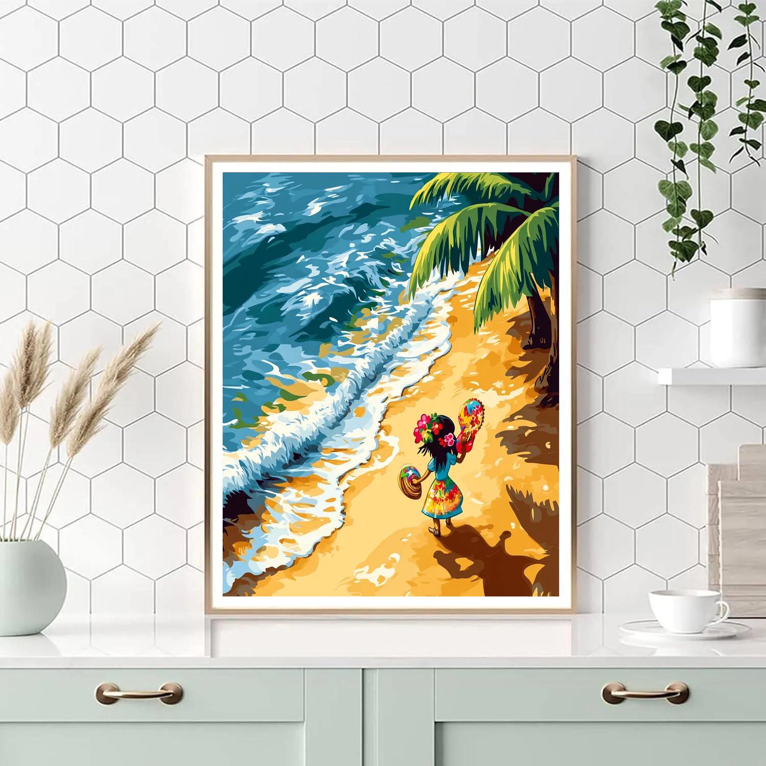 Lilo Hawaiian Beach Shell Search Disney Inspired paint by numbers