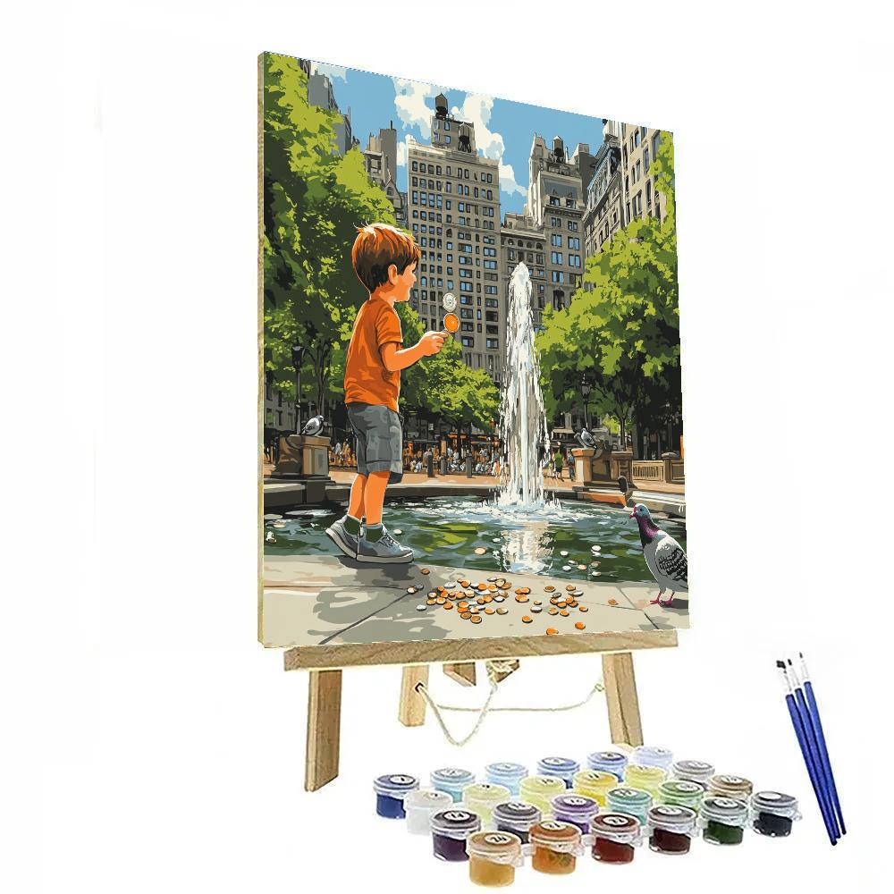 Louie Duck City Fountain Coin Toss Disney Inspired Numbered painting kits