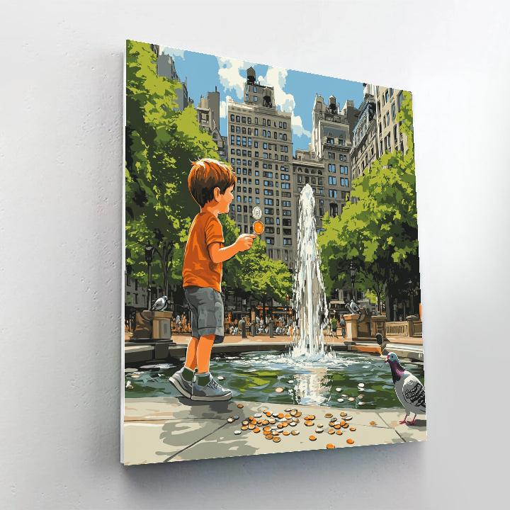 Louie Duck City Fountain Coin Toss Disney Inspired Numbered painting kits