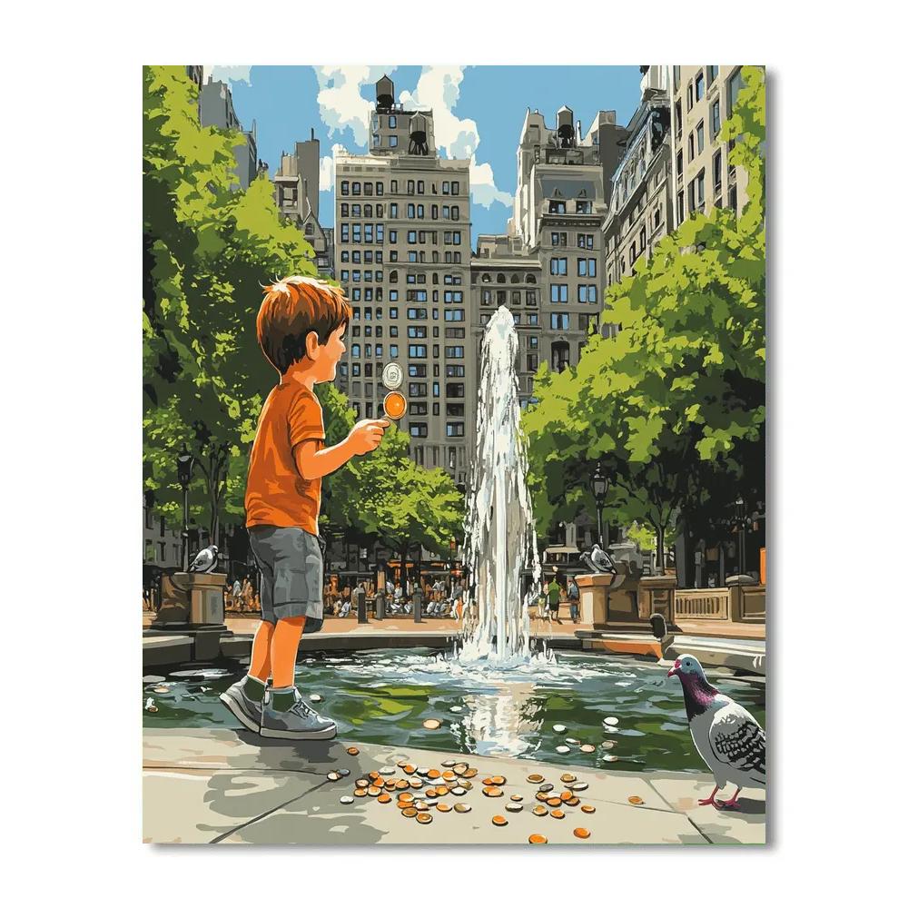 Louie Duck City Fountain Coin Toss Disney Inspired Numbered painting kits