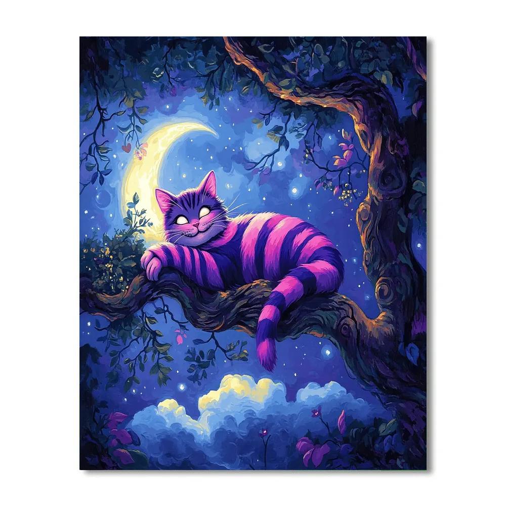 Cheshire Cat Moonlit Tree Grin Disney Inspired paint by color