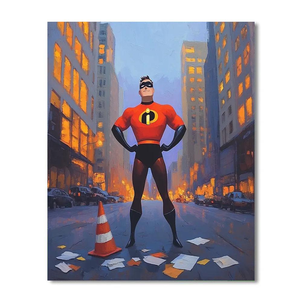 Mr Incredible City Street Hero Pose Disney Inspired Painting by numbers kit