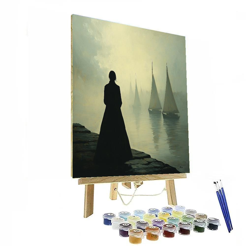 Caspar David Friedrich Inspired Foggy Harbor paint by number