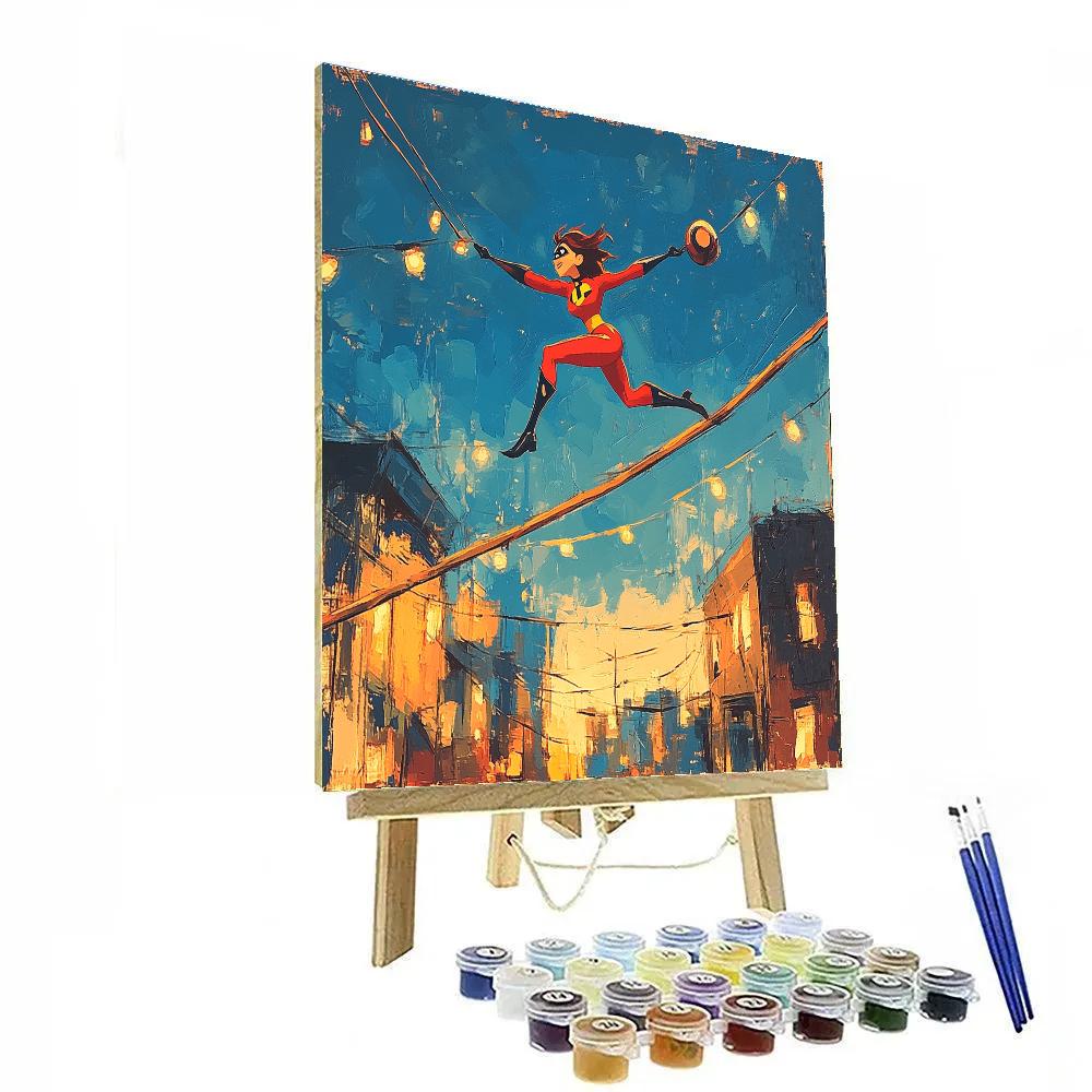 Elastigirl Rooftop City Stretch Chase Disney Inspired paint by number