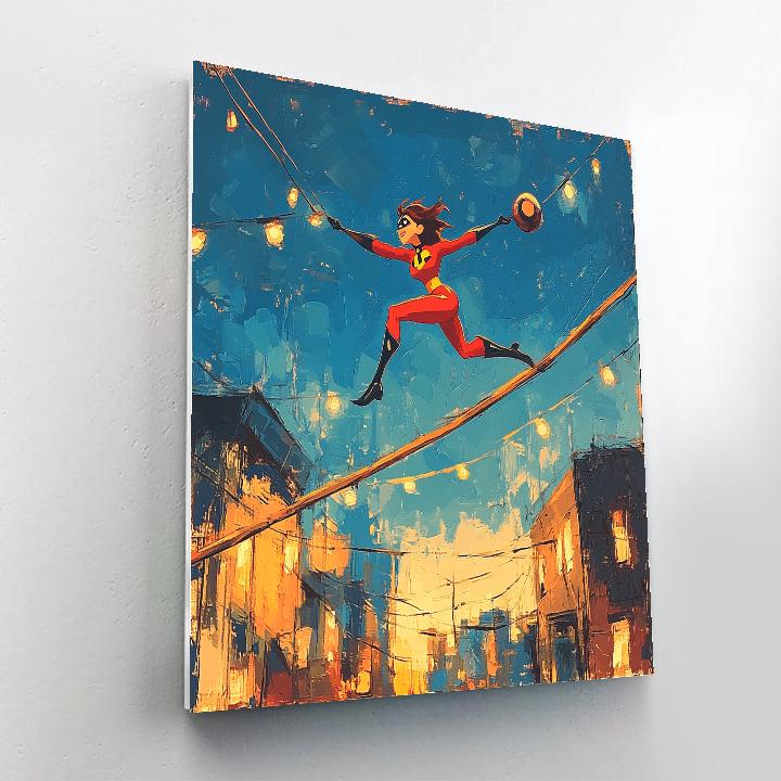 Elastigirl Rooftop City Stretch Chase Disney Inspired paint by number