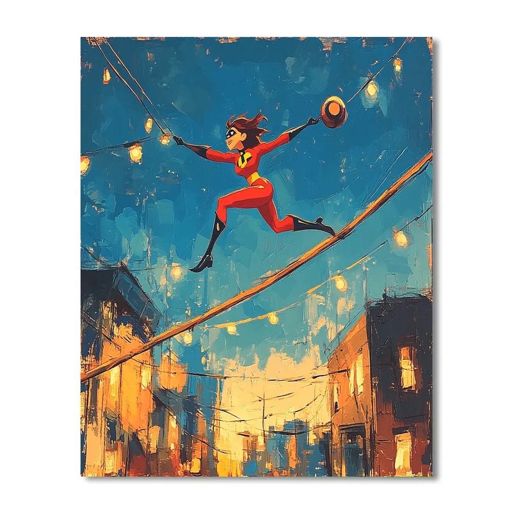 Elastigirl Rooftop City Stretch Chase Disney Inspired paint by number