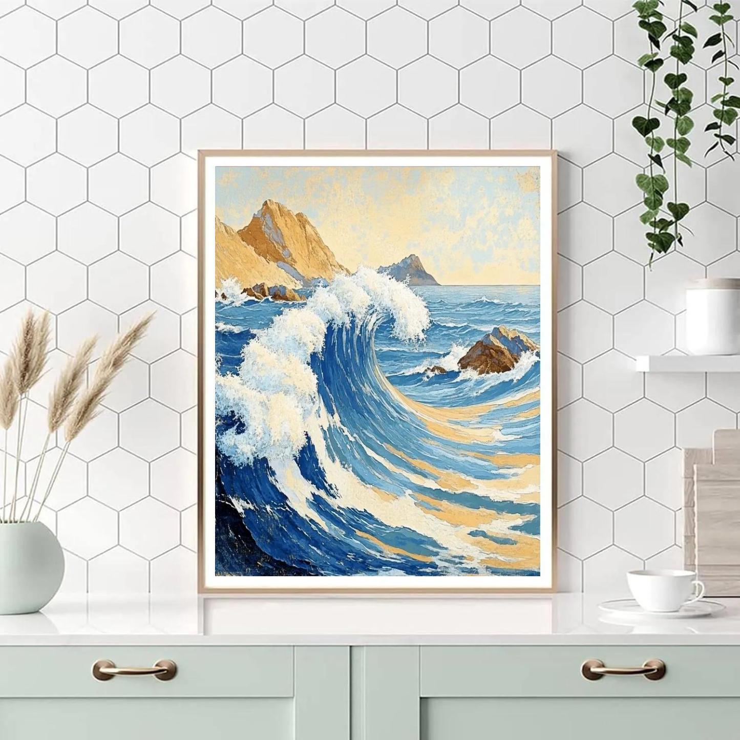 Hokusai Inspired Stormy Wave paint by number