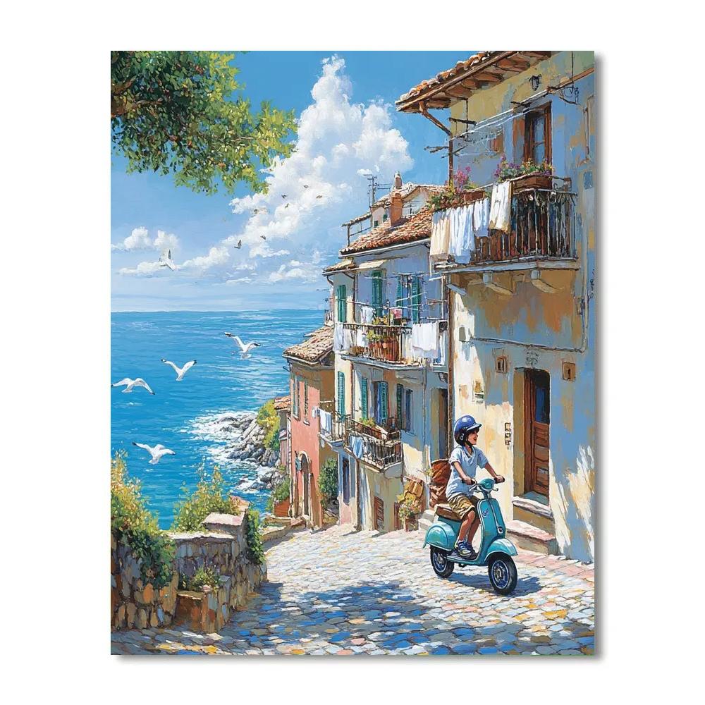 Luca Seaside Scooter Coast Ride Disney Inspired paint by number