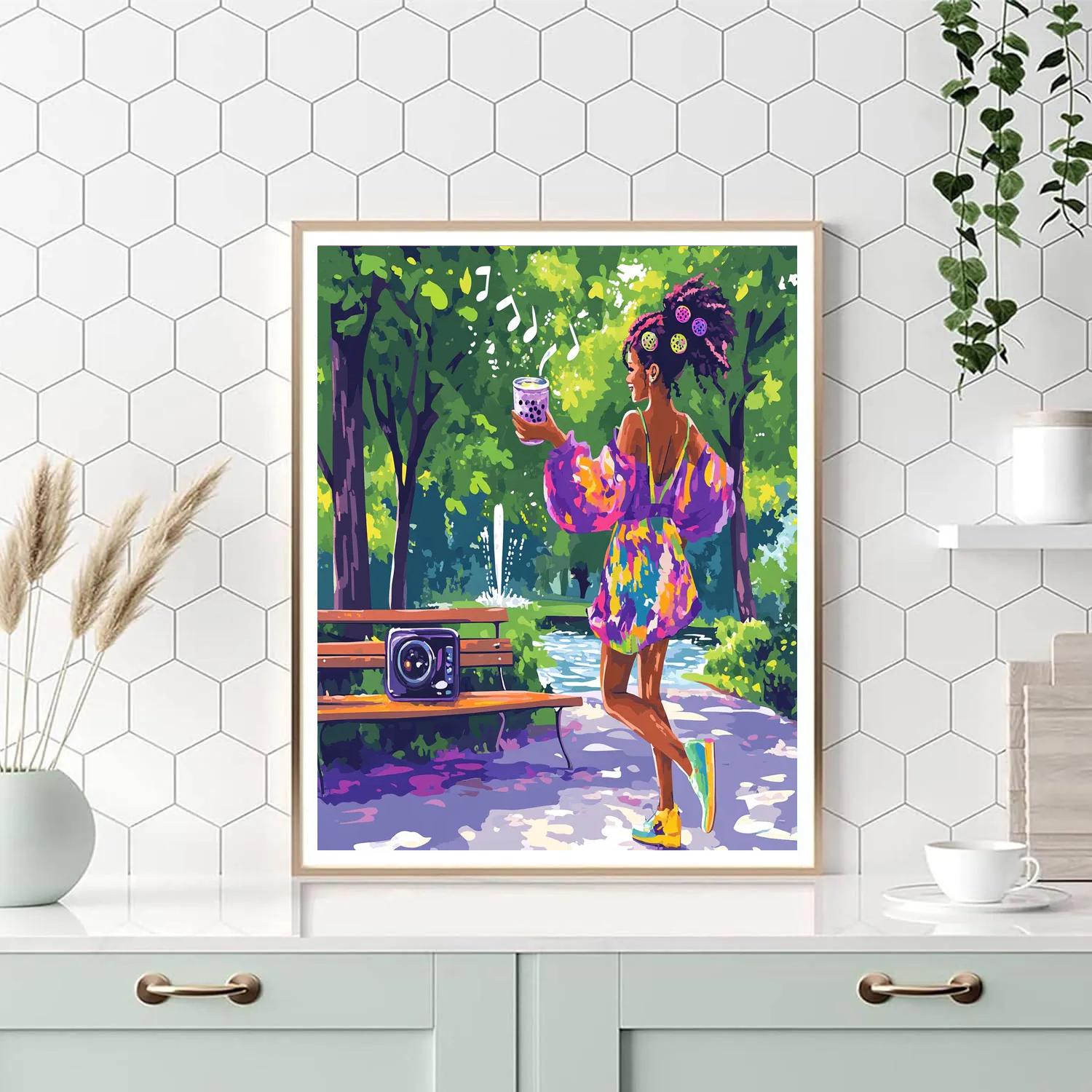 Abby Park Bench Bubble Tea Dance Disney Inspired painting number kit