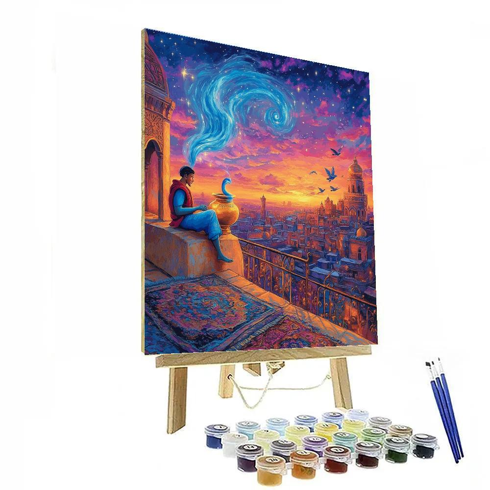 Aladdin And Genie Rooftop Wish Sunset Disney Inspired Paint by numbers art