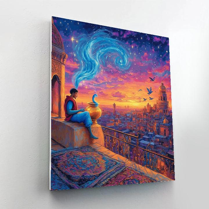 Aladdin And Genie Rooftop Wish Sunset Disney Inspired Paint by numbers art