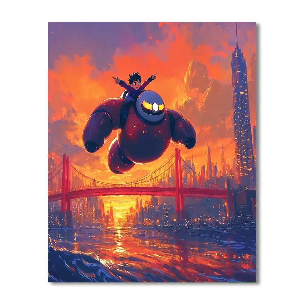 Hiro And Baymax San Fransokyo Bridge Glide Disney Inspired DIY paint by numbers