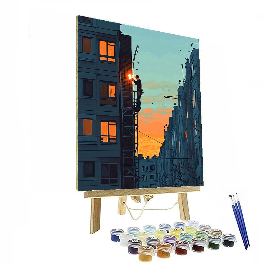 Fix It Felix Tower Repair Evening Glow Disney Inspired painting number kit