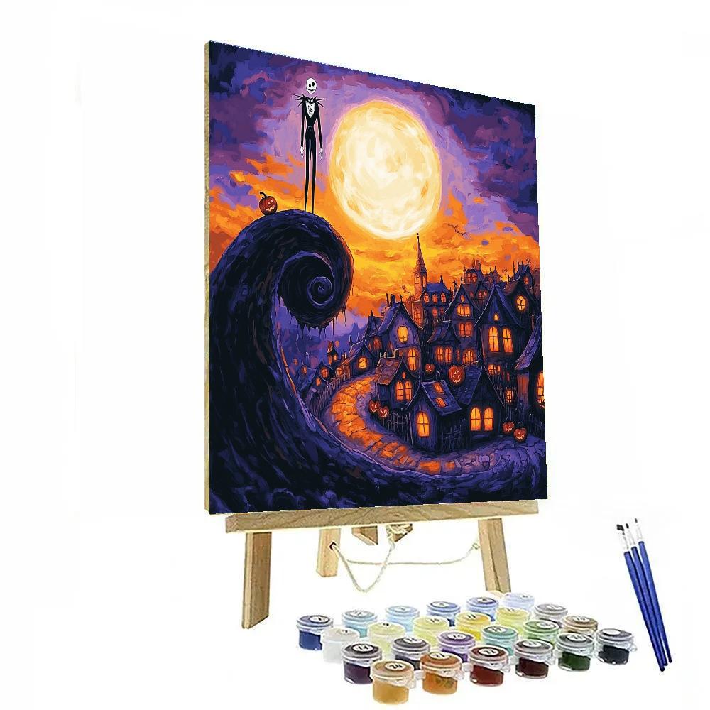 Jack Skellington Pumpkin Moon Hill Stroll Disney Inspired paint by number