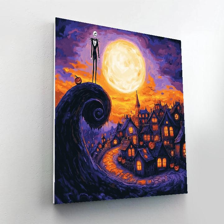 Jack Skellington Pumpkin Moon Hill Stroll Disney Inspired paint by number