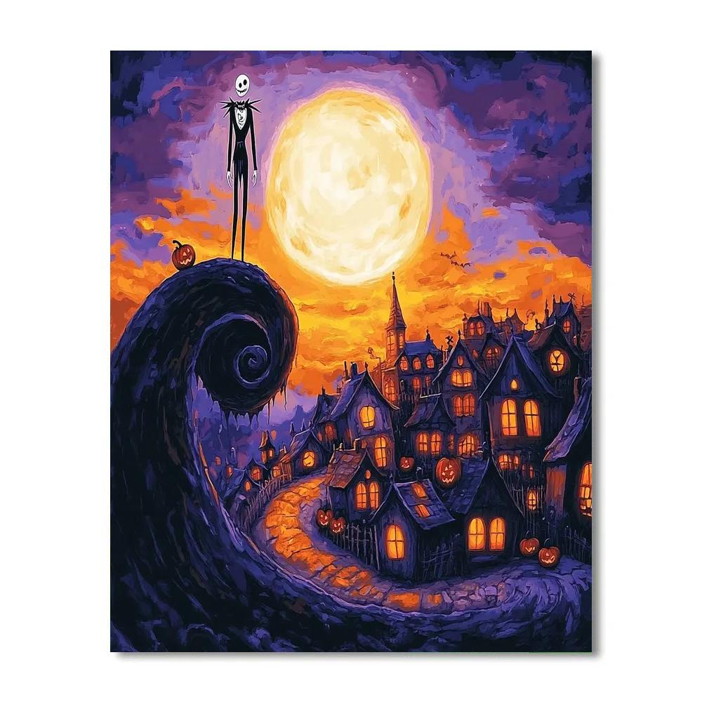 Jack Skellington Pumpkin Moon Hill Stroll Disney Inspired paint by number