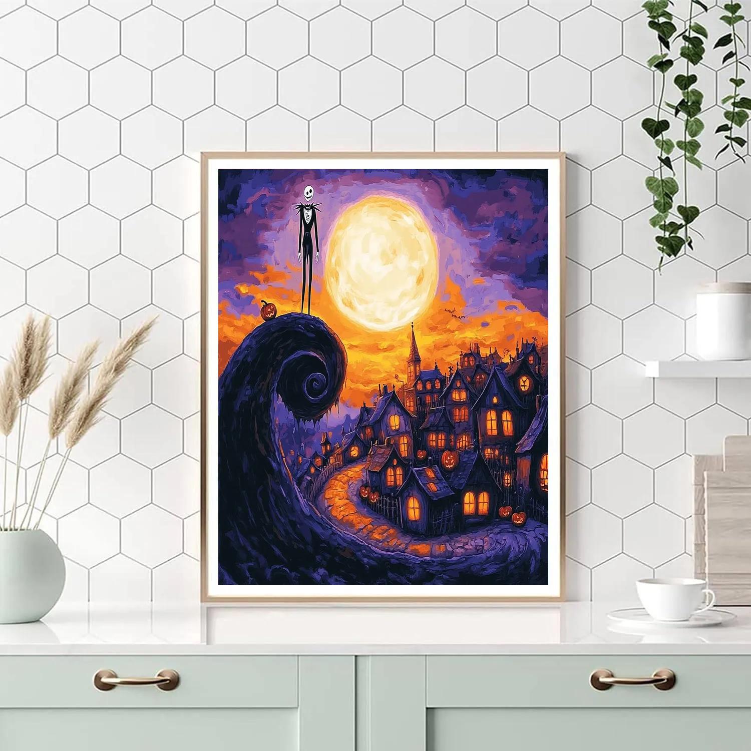 Jack Skellington Pumpkin Moon Hill Stroll Disney Inspired paint by number