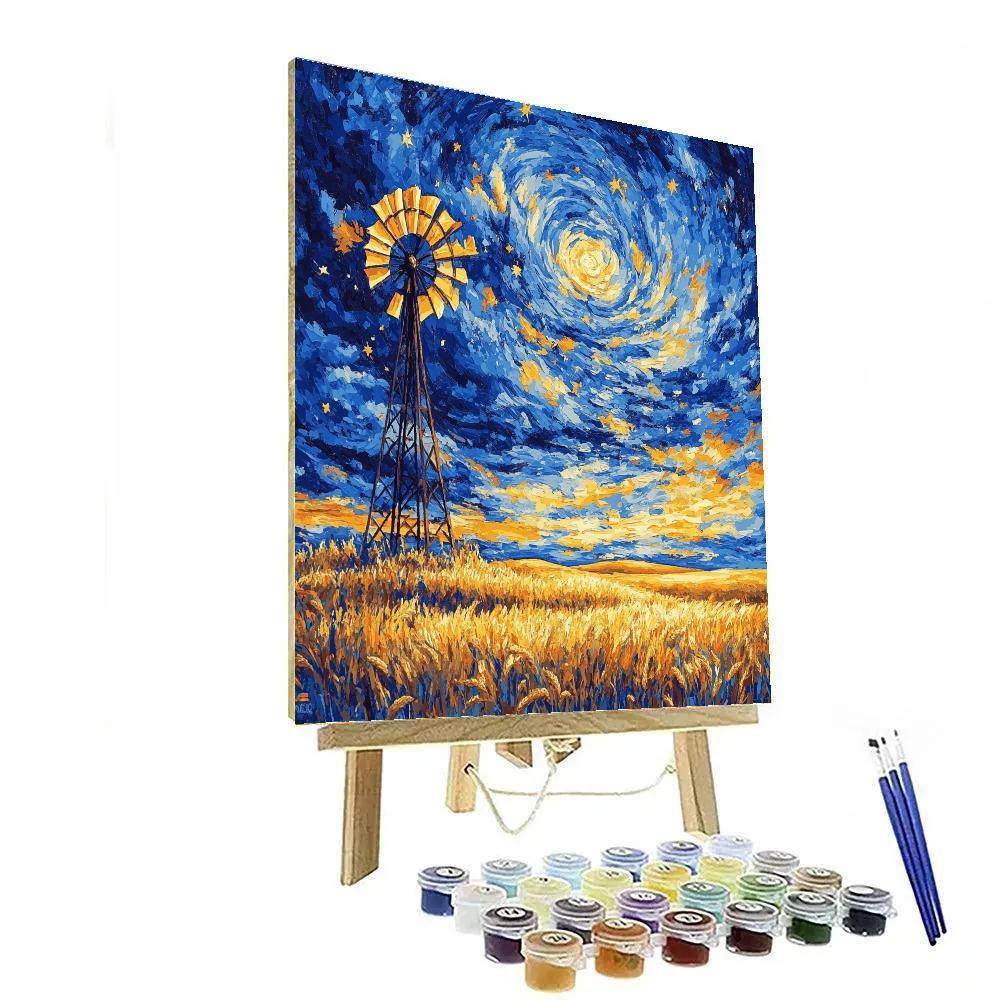 Van Gogh Inspired Windmill At Dusk Paint by numbers art