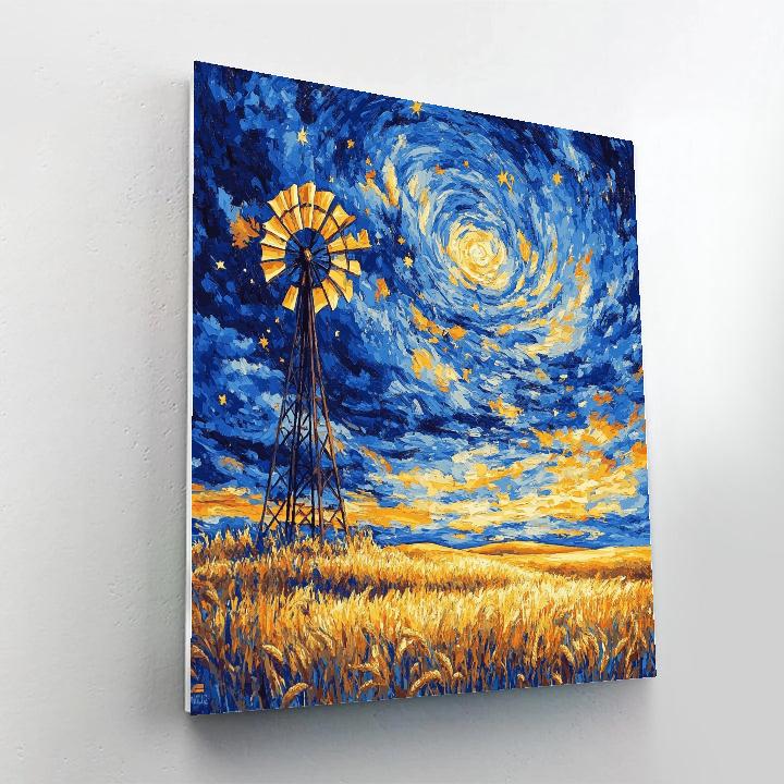 Van Gogh Inspired Windmill At Dusk Paint by numbers art