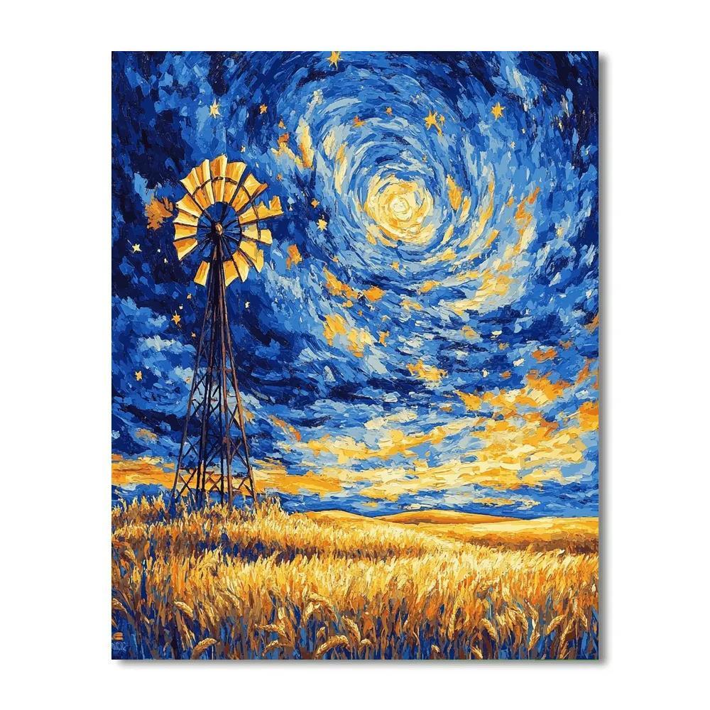 Van Gogh Inspired Windmill At Dusk Paint by numbers art