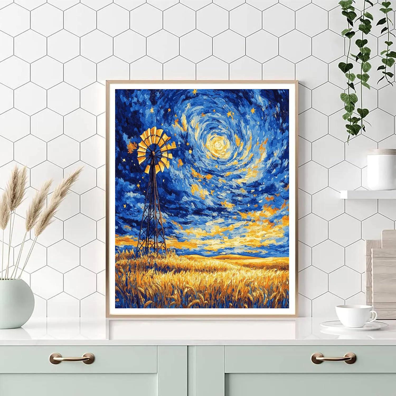 Van Gogh Inspired Windmill At Dusk Paint by numbers art