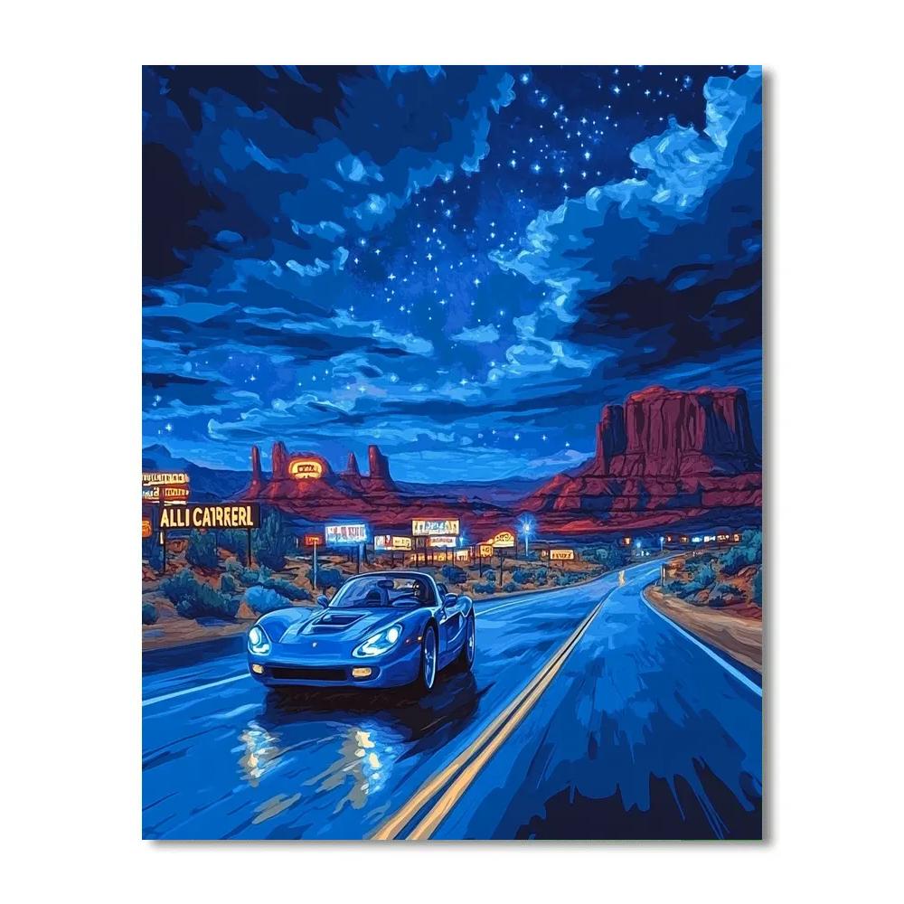 Sally Carrera Neon Road Night Cruise Disney Inspired painting number kit