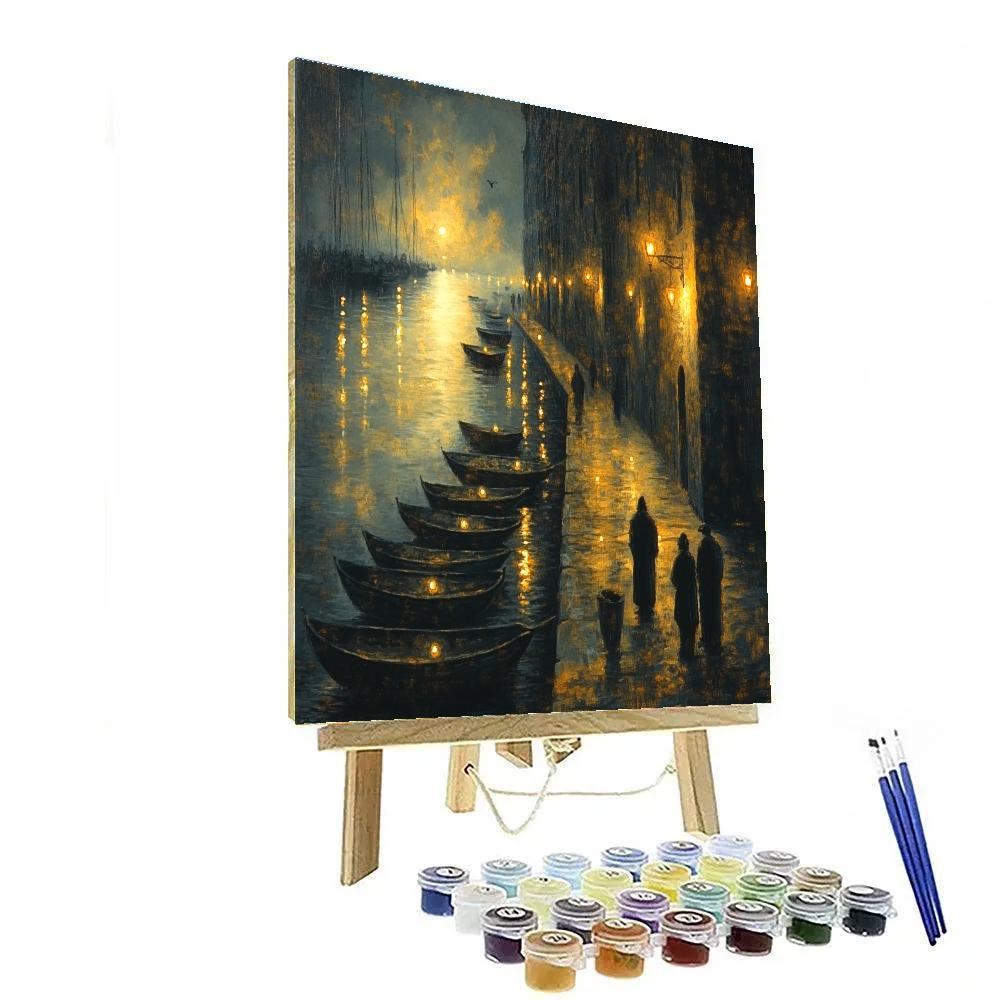 Rembrandt Inspired Harbor At Night paint by number
