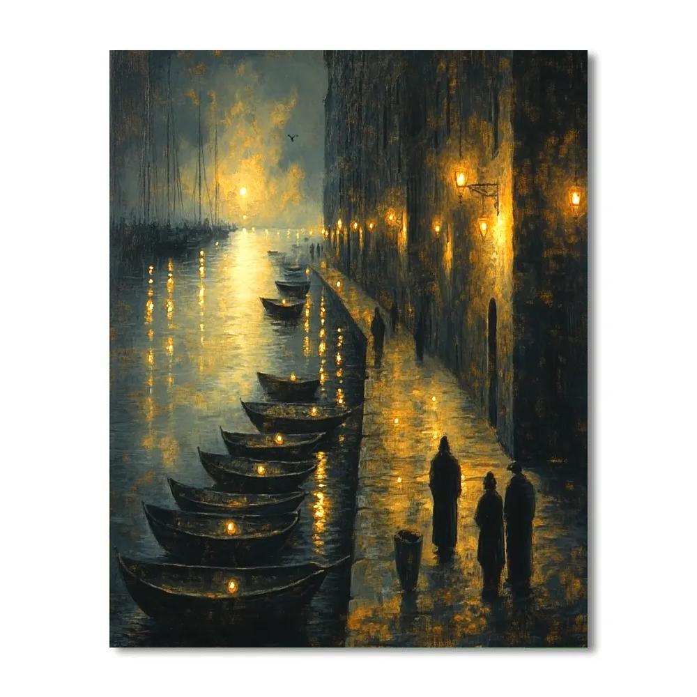 Rembrandt Inspired Harbor At Night paint by number
