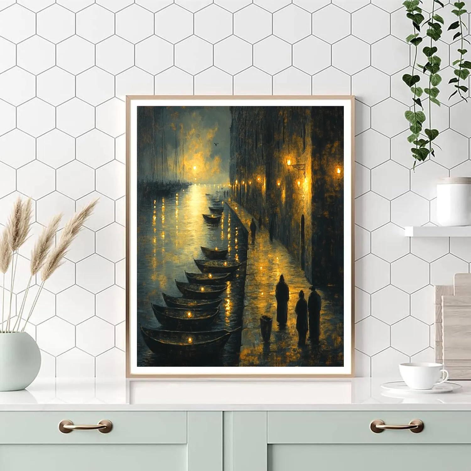 Rembrandt Inspired Harbor At Night paint by number