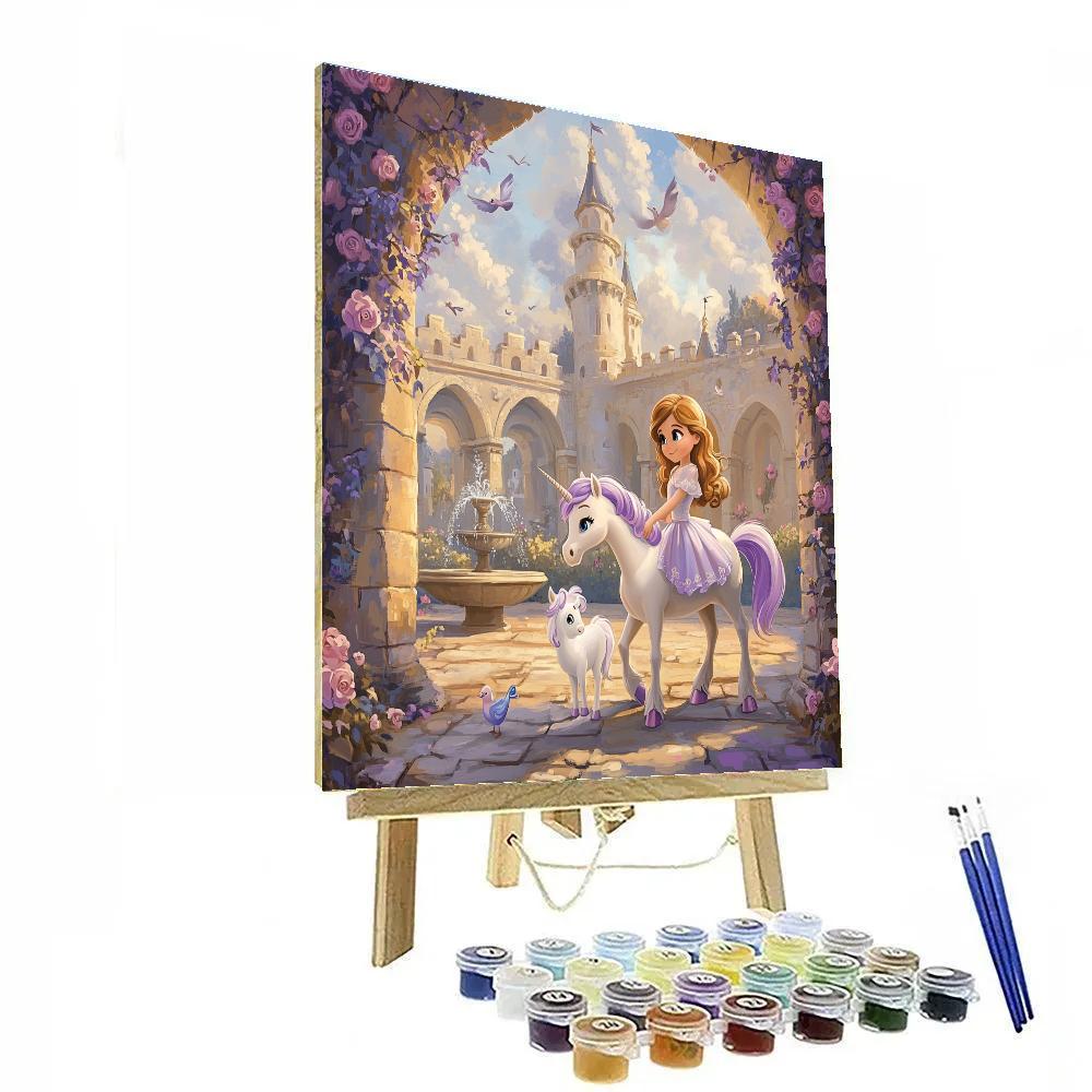 Princess Sofia Castle Courtyard Unicorn Visit Disney Inspired paint by number
