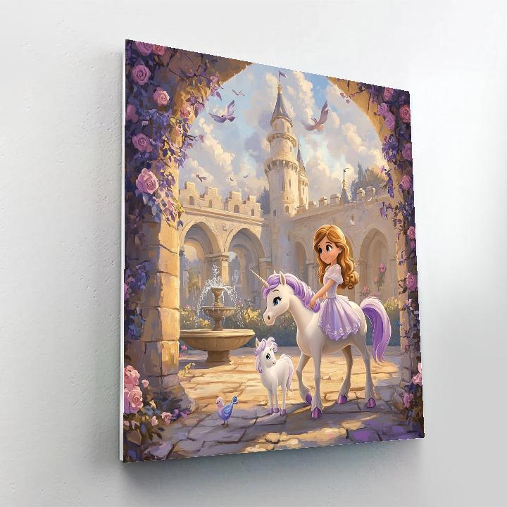 Princess Sofia Castle Courtyard Unicorn Visit Disney Inspired paint by number