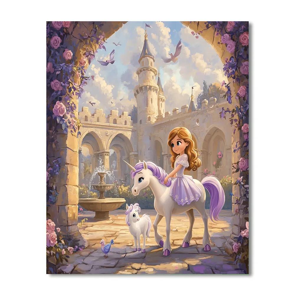 Princess Sofia Castle Courtyard Unicorn Visit Disney Inspired paint by number