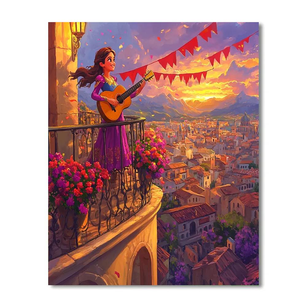 Princess Elena Avalor Balcony Guitar Song Disney Inspired paint by number