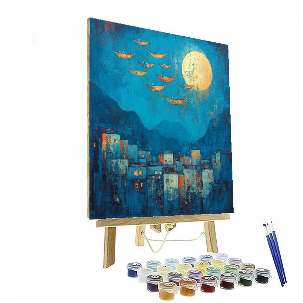 Marc Chagall Inspired Fishermen Above Town Numbered painting kits