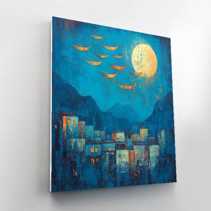 Marc Chagall Inspired Fishermen Above Town Numbered painting kits