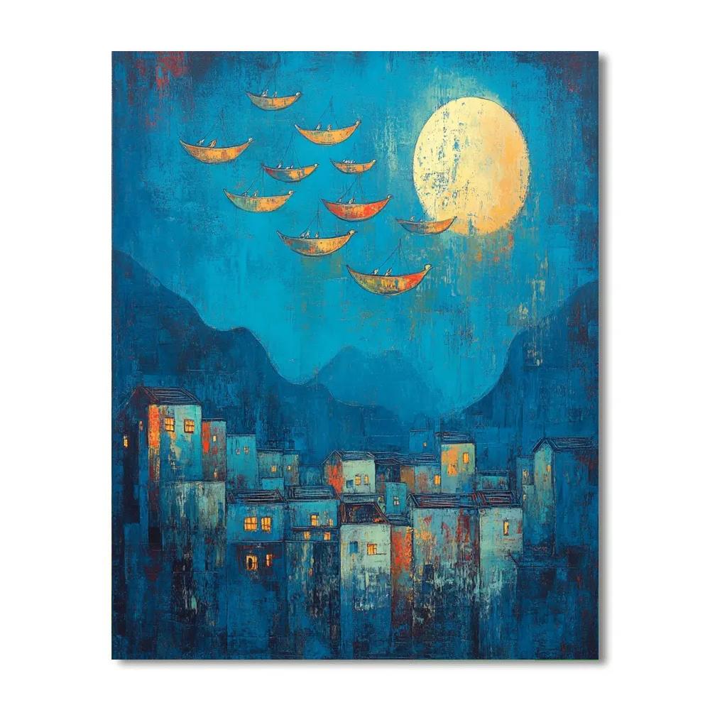 Marc Chagall Inspired Fishermen Above Town Numbered painting kits