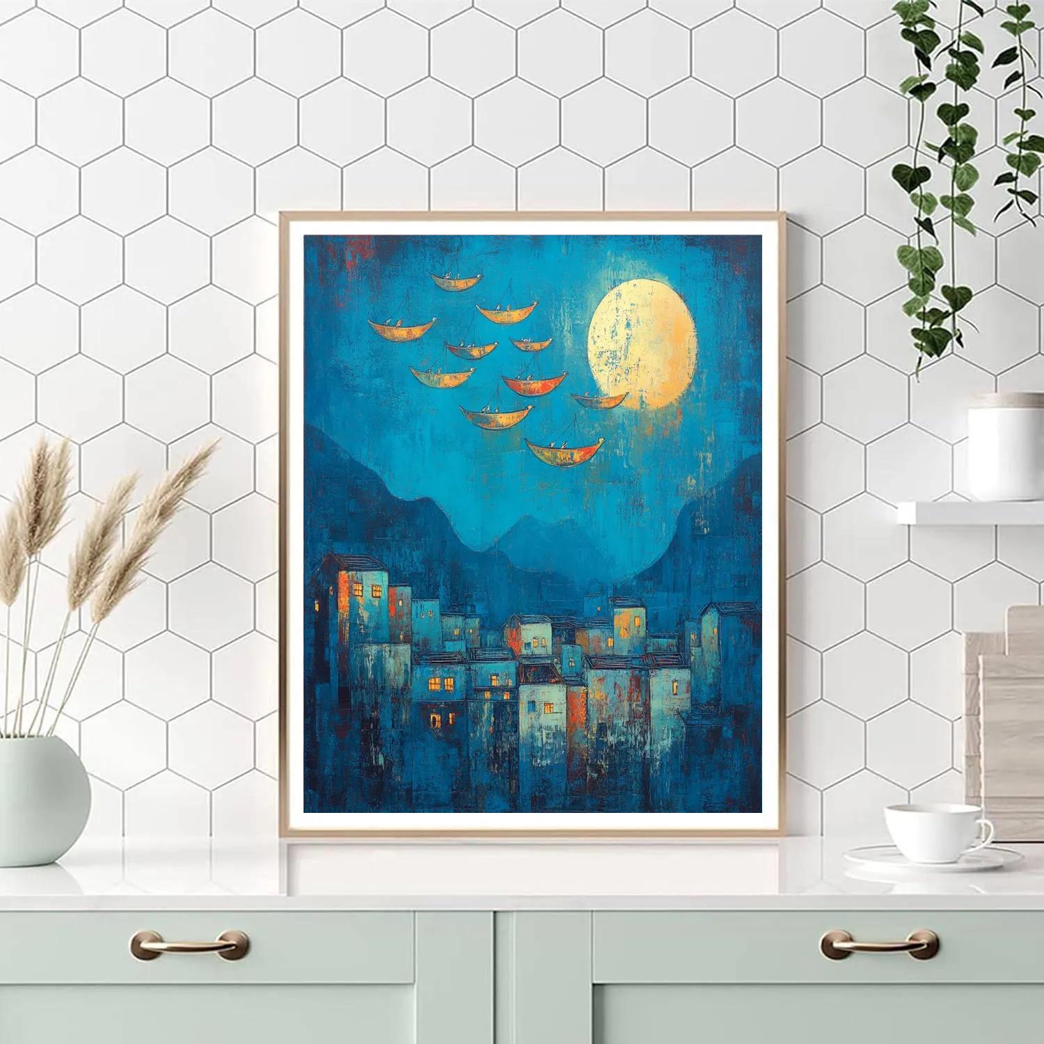 Marc Chagall Inspired Fishermen Above Town Numbered painting kits